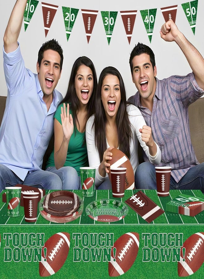 Litmitfu 99 Pcs Football Party Supplies Sets, Includes Touchdown Dinner Plates, Dessert Plates, Napkins, Rugby Tablecloths, Cups and Banner for Football Birthday Gameday Tailgate Party Decorations, Serves 24 - Image 5